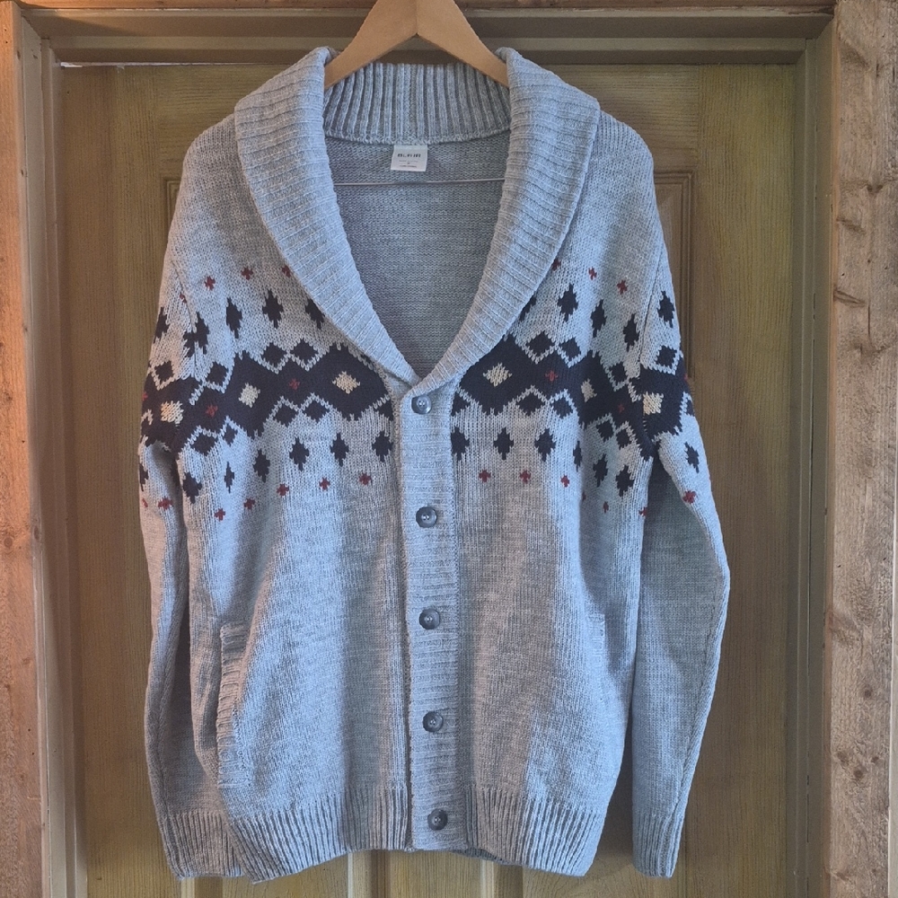Blair Gray & Black Patterned Cardigan Nan Tucket Hamptons Preppy 80s 90s Y2k Med